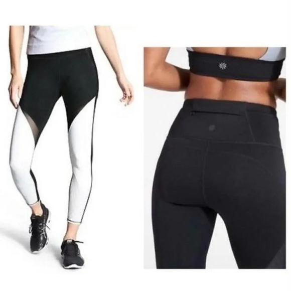 Athleta High Rise Precision Tight Black & White Mesh Color Block M - Picture 1 of 6